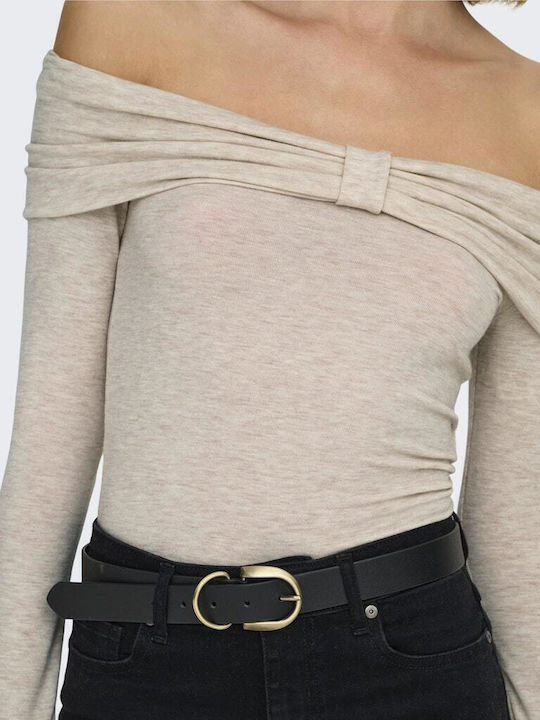 Fayola Γυναικεία Μπλούζα Off-Shoulder Μακρυμάνικη Μπεζ