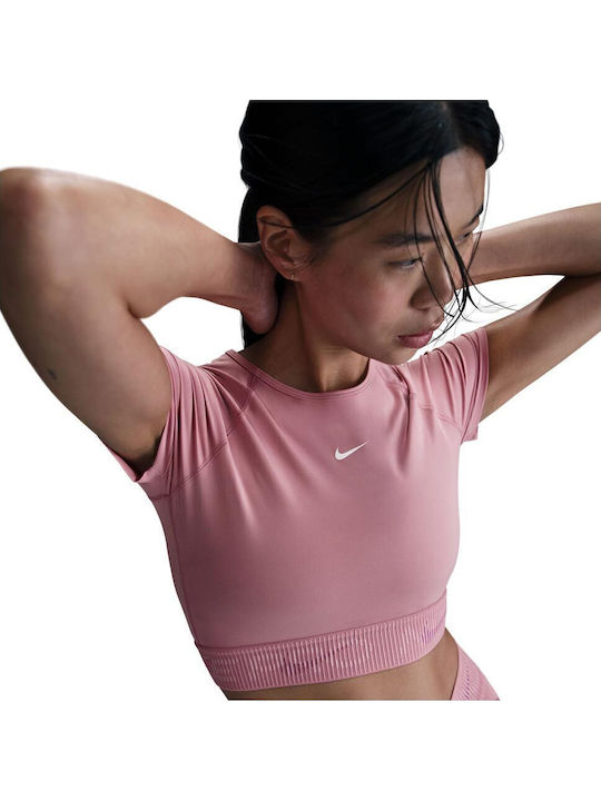 Pro Women's Sports Crop Top Short Sleeve Dri-Fit Pink