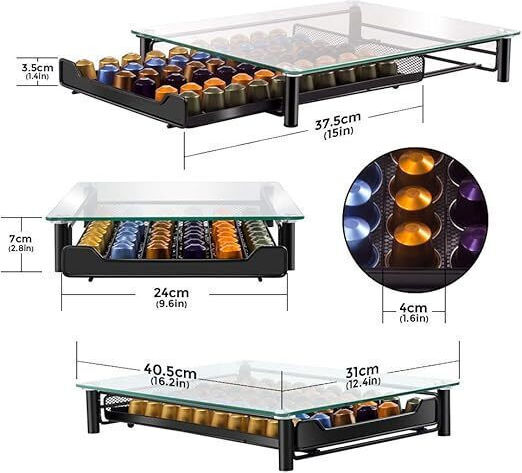 Sertar de stocare din sticlă Xirui pentru 60 de capsule Nespresso 31x41x6.8cm
