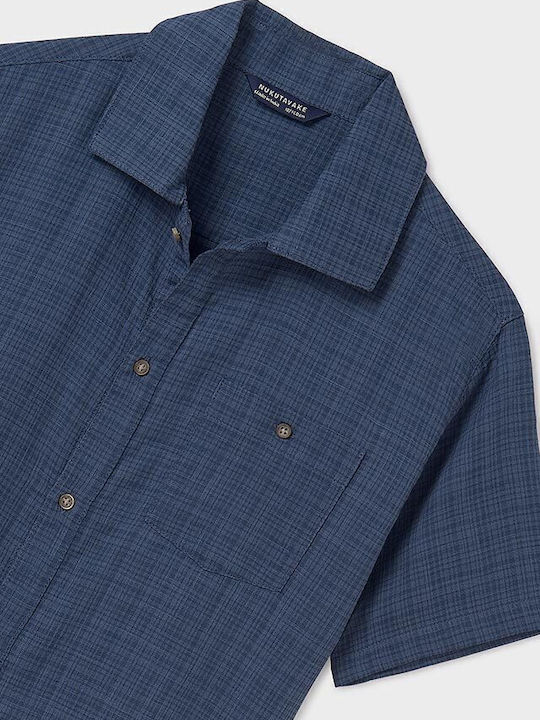 Kids Checked Shirt Short Sleeve blue squirrel