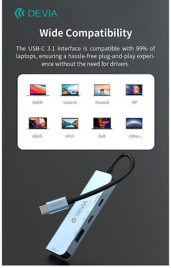 Devia USB-Hub 4 Anschlüsse USB 3.0 mit USB-A Anschluss Grau