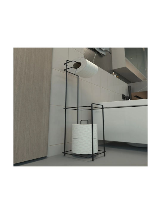Femmit Μεταλλική Χαρτοθήκη Δαπέδου Μπάνιου 58x12x12 cm Black
