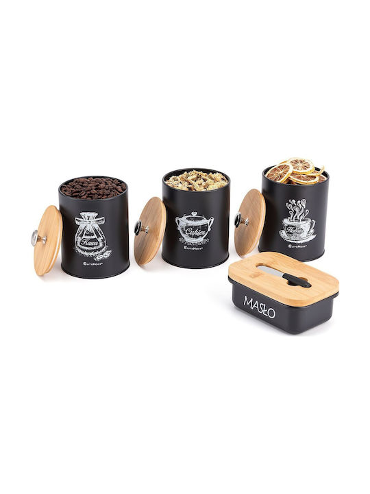 Elitehoff Set of 3 Wooden Brown Food Jars for Coffee Tea Sugar with Lid 11x11x11cm 3 Pieces