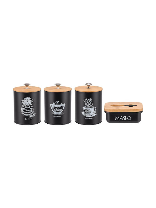 Elitehoff Set of 3 Wooden Brown Food Jars for Coffee Tea Sugar with Lid 11x11x11cm 3 Pieces
