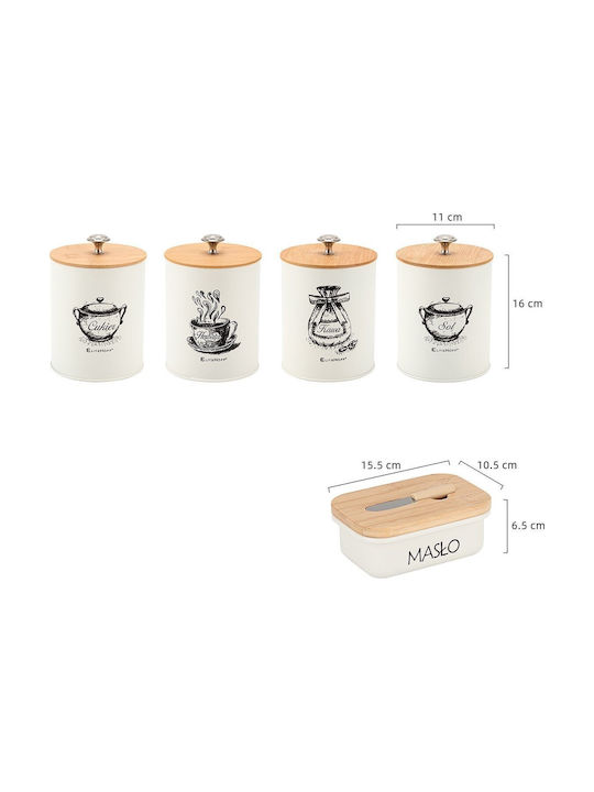 Elitehoff Set of 4 Wooden Brown Coffee Tea Sugar Jars with Lid 11x11x11cm