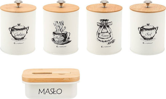Elitehoff Set of 4 Wooden Brown Coffee Tea Sugar Storage Jars with Lid 11x11x11cm 4 Pieces