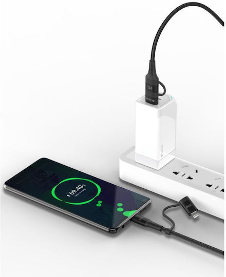 Devia Braided USB to Lightning / Type-C Cable Μαύρο 1.5m