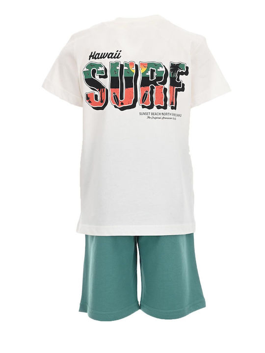 Trax Kids Clothing Sets with Shorts Ecru-Green 2 Pieces
