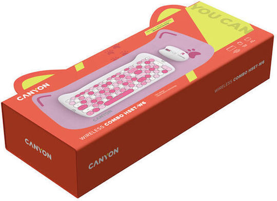 Canyon HSET-W6 Kitty Edition Ασύρματο Σετ Πληκτρολόγιο & Ποντίκι Αγγλικό US Ροζ