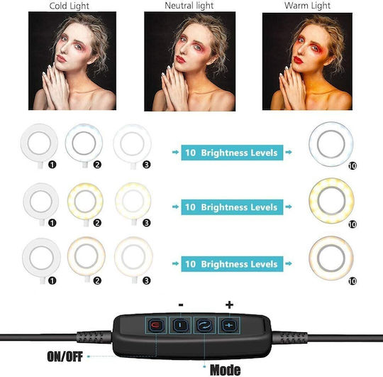HXDUK Ringlicht 20,3cm 2700 - 5500K mit Schreibtisch Stativ und Handyhalter