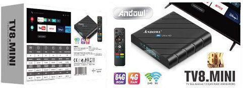 Andowl TV Box TV8.Mini 8K UHD με WiFi 4GB RAM και 64GB Αποθηκευτικό Χώρο με Λειτουργικό Android 13.0