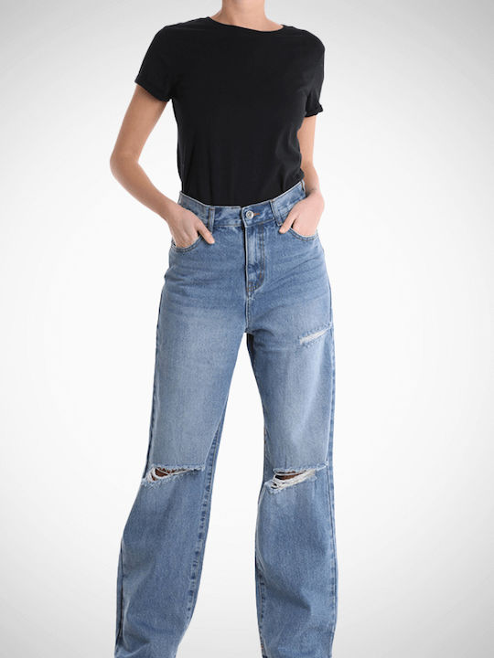 Collection High Waist Women's Jean Trousers with Rips in Slim Fit