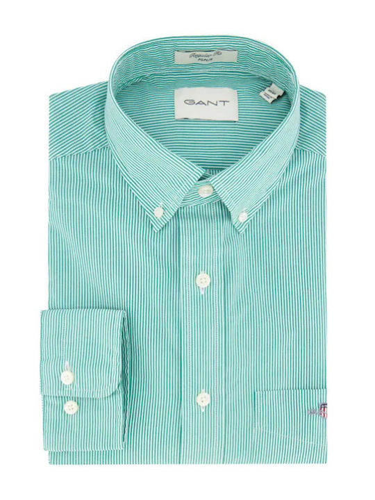 Long-sleeved Cotton Shirt Striped Green