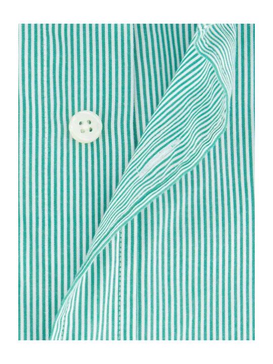 Long-sleeved Cotton Shirt Striped Green