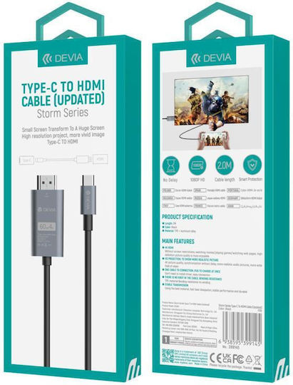Devia Cable HDMI male - USB-C male 2m Μαύρο
