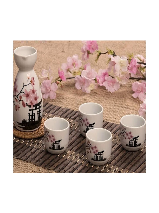 Spices Bazaar Sake Ceramic Decanter with Glasses White 5pcs