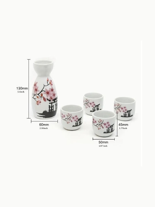 Spices Bazaar Sake Ceramic Decanter with Glasses White 5pcs