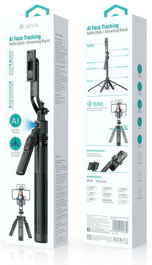 Devia ES086 C17 AI Face Tracking Selfie Stick Trepied Pentru Telefon Mobil Bluetooth Negru