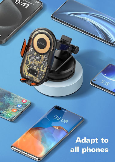 Ldnio Car Mobile Mount with Adjustable Hooks and Wireless Charging Black