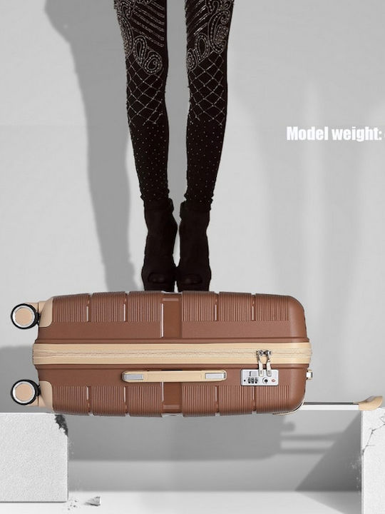 Miss Lulu British Traveller Βαλίτσες Ταξιδιού Σκληρές Brown And Apricot με 4 Ρόδες Σετ 3τμχ