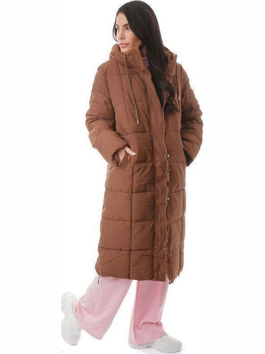 Lang Damen Puffer Jacke für Winter CAFE jkt-24-2374 (brn)