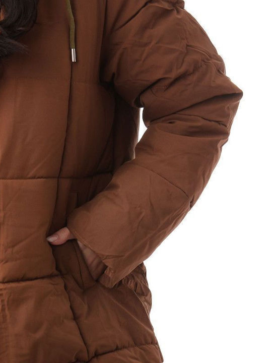 Lang Damen Puffer Jacke für Winter CAFE jkt-24-2374 (brn)
