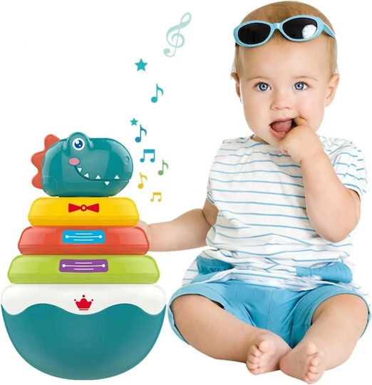 Jucărie pentru bebeluși de 6 luni+ Dinozaur Roly Poly Piramidă cu Inele cu Sunete Plastic 16.5x11x11 cm Multicolorată