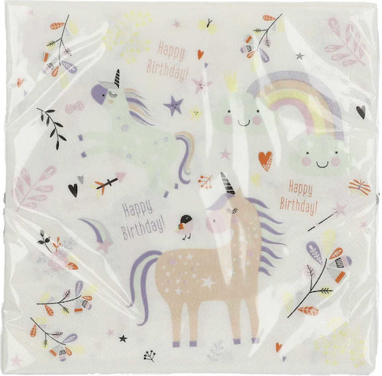 Napkins 33 X 33cm "unicorns & Rainbows" Pack of 20