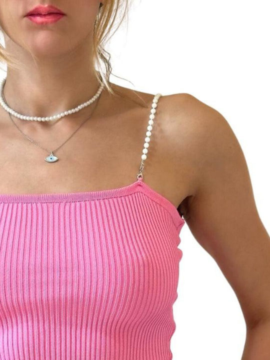 Γυναικείο Crop Top με Τιράντες Ροζ
