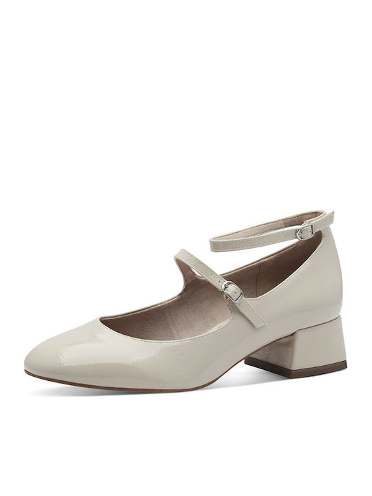 Tamaris Patent Leather Beige Heels with Strap