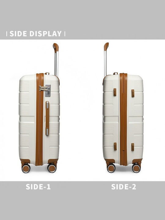 Miss Lulu British Traveller Medium Hard Suitcase Cream With 4 Wheels Height 66cm