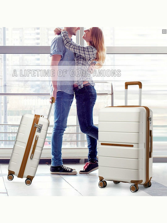 Miss Lulu British Traveller Medium Hard Suitcase Cream With 4 Wheels Height 66cm