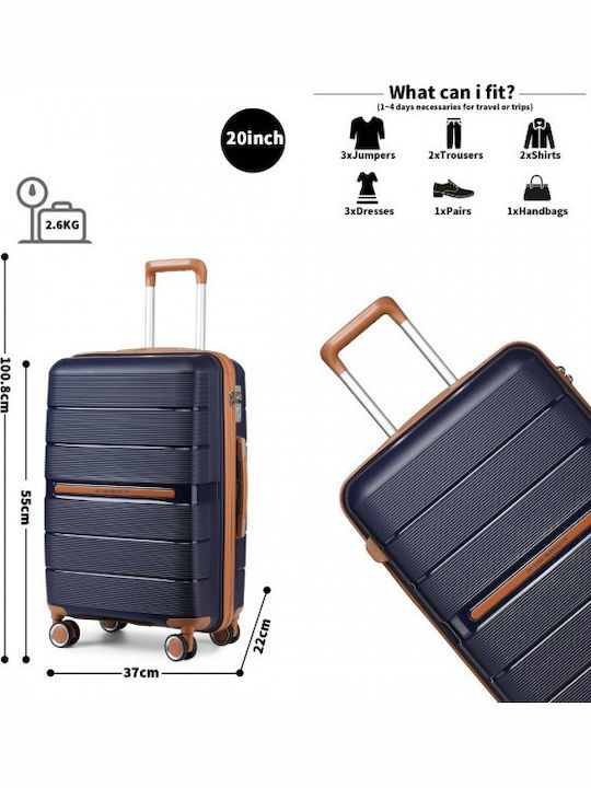 Miss Lulu British Traveller Cabin Hard Suitcase Navy with 4 Wheels Height 55cm