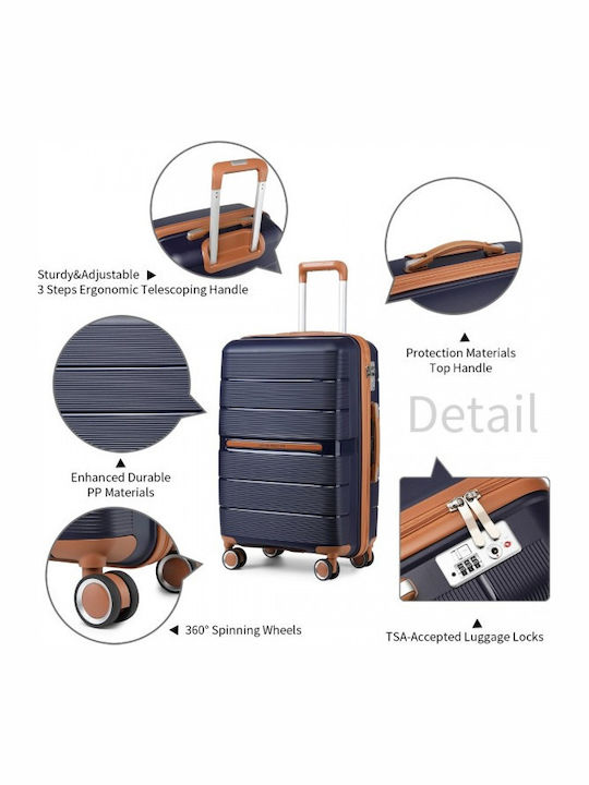 Miss Lulu British Traveller Cabin Hard Suitcase Navy with 4 Wheels Height 55cm