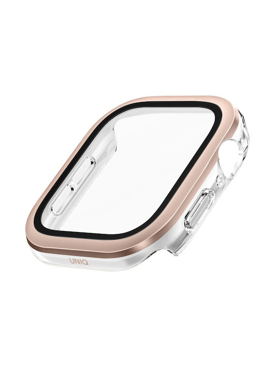 Uniq калъф за Apple Watch Series 10 46mm закалено стъкло розово злато