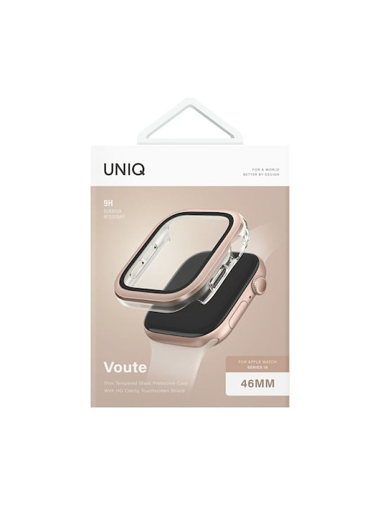 Uniq калъф за Apple Watch Series 10 46mm закалено стъкло розово злато