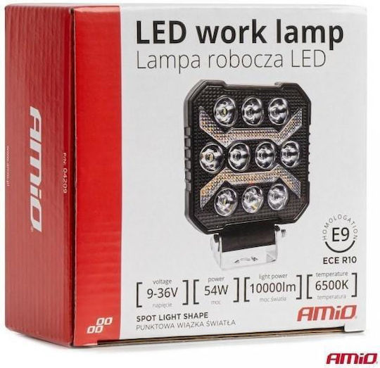 Amio Προβολεας Εργασιας Τετραγωνος Led 54w 9-36v 10.000lm 6.500k 110x110x38mm Awl68 Amio 1 Τεμ 04209/am