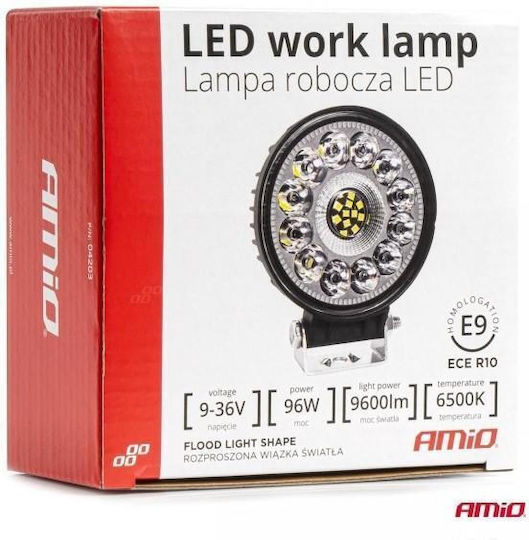 Amio Προβολεας Εργασιας Στρογγυλος Led 96w 9-36v 9.600lm 6.500k Awl62 Amio 1 Τεμ 04203/am