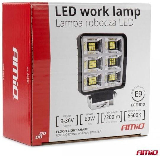 Amio Προβολεας Εργασιας Τετραγωνος Led 69w 9-36v 7.200lm 6.500k Awl60 Amio 1 Τεμ 04201/am
