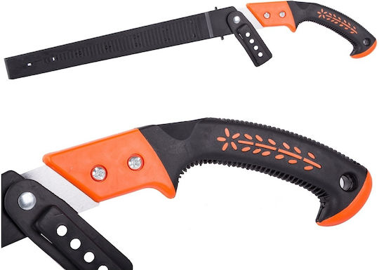 Fierăstrău manual cu teacă de siguranță, mâner din plastic, lungime totală 49cm, lamă 30cm, negru-portocaliu