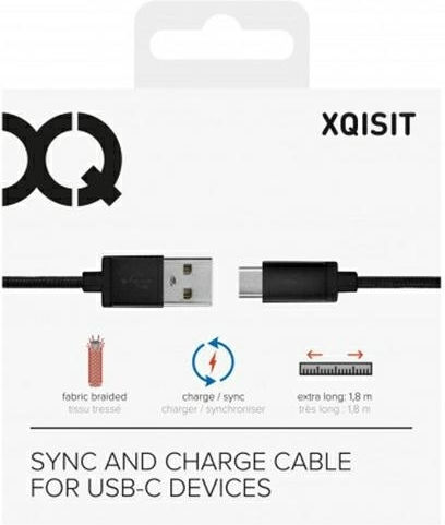 Xqisit XQISIT Braided USB 2.0 Cable USB-C male - USB-A Μαύρο 1.8m