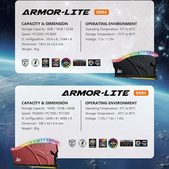 Dato Ares Armor Lite 16GB DDR5 RAM with 6000 Speed for Desktop (ARB16G5K60)