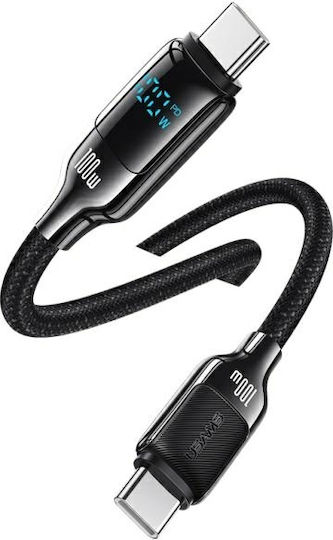 Usams Flaches / Geflochtenes USB 2.0 Kabel USB-C männlich - USB-C 100W PD Schwarz 1,2m SJ742USB01