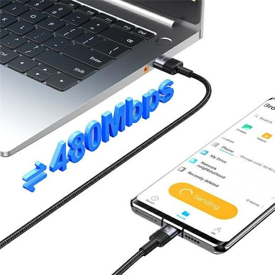 Usams USB 2.0 Cable USB-C male - USB-A Γκρι 1.2m SJ718ZJ01 30τμχ