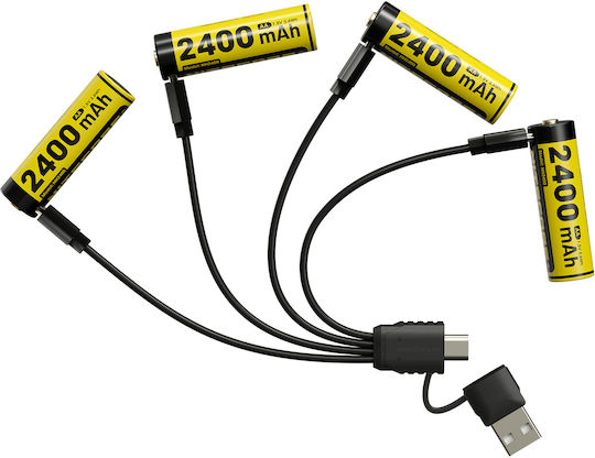 Nitecore Rechargeable Battery AA2400 1.5V x4 + Charging Cable NH2400