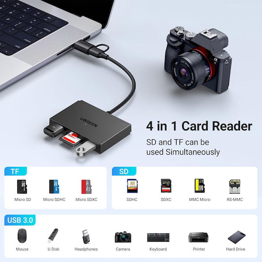 Ugreen Card Reader Type-C για SD/microSD Γκρι