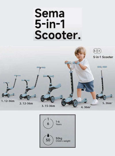 Q Play Kids Scooter Sema 3-Wheel with Seat Light Blue