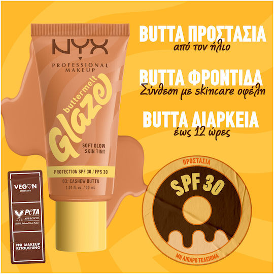 NYX Professional Makeup Buttermelt Glaze Liquid Make Up SPF30 03 Cashew Butta 30ml