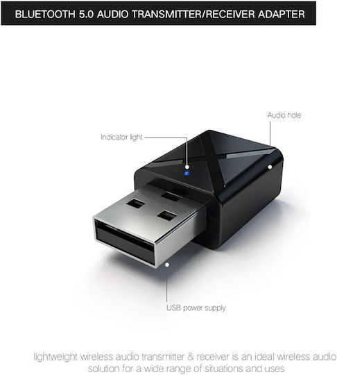 Bluetooth Audio Transmitter Receiver Zola Usb Type A Input 3.5 Mm Jack Output Black