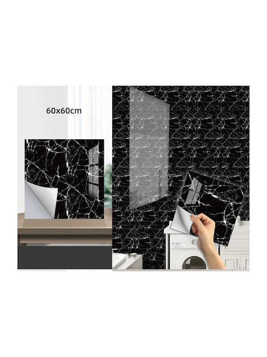 Set 5 Panouri Decorative Autoadezive Marmură Design din PVC 60x60cm Negru Alb Crem